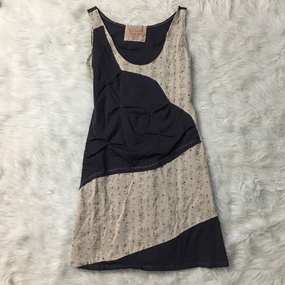 IAN MOSH GRAY TAUPE floral LAYERED tank DRESS